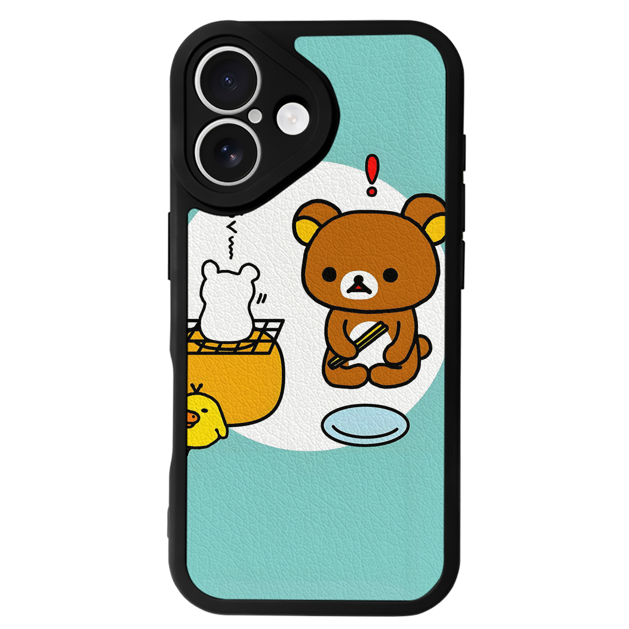 （画像用） リラックマ リラックマ キイロイトリ Rilakkuma Korilakkuma Kiiroitori 【iPhone 16シリーズ対応】シリコンスマホケース（レザー調） 材質：シリコン